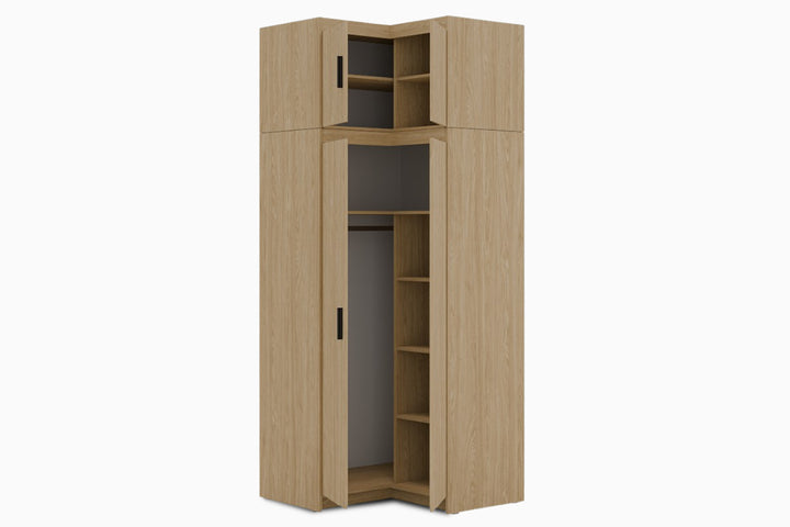 sviesiai ruda kampine spinta luma wood ii su antresole