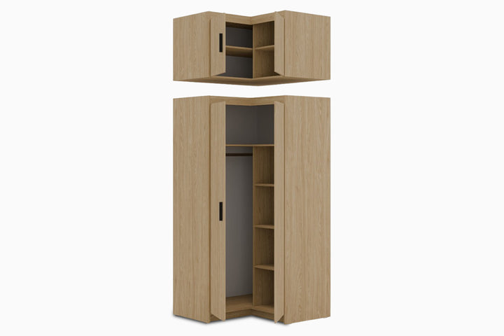 sviesiai ruda kampine spinta luma wood ii su antresole