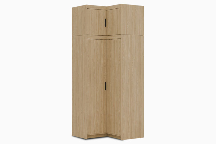 sviesiai ruda kampine spinta luma wood ii su antresole