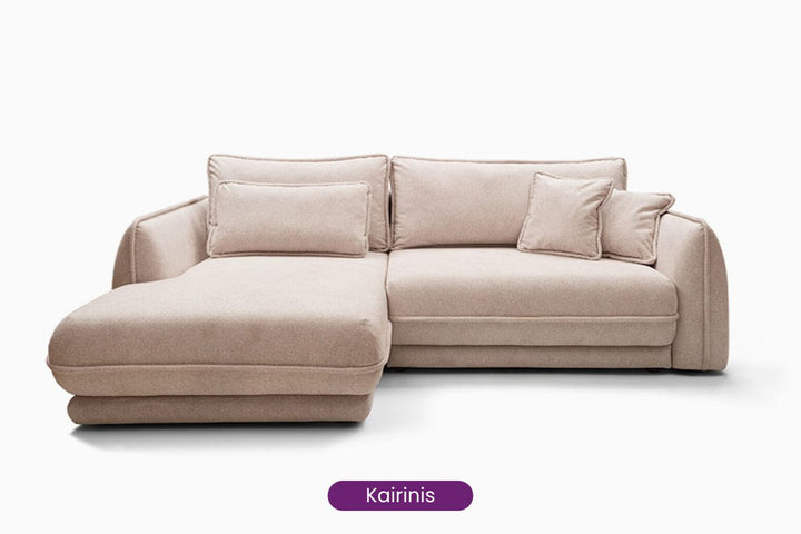 kreminis minkstas kampas su miegojimo funkcija ir patalynes deze maja