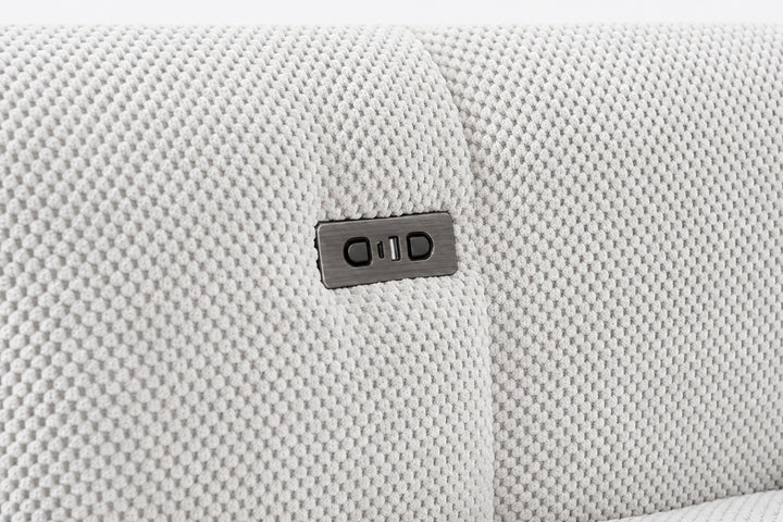 baltas sviesiai pilkos spalvos sofa kampas su elektriniu valdymu polar