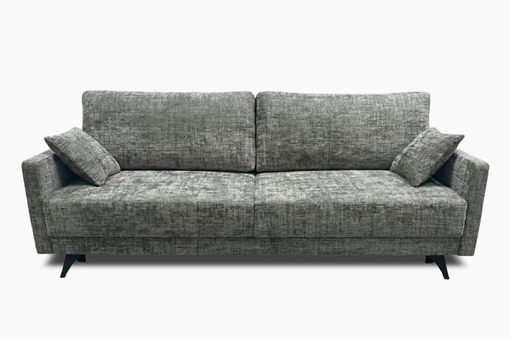pilkos spalvos sofa lova alberona su miegama funkcija