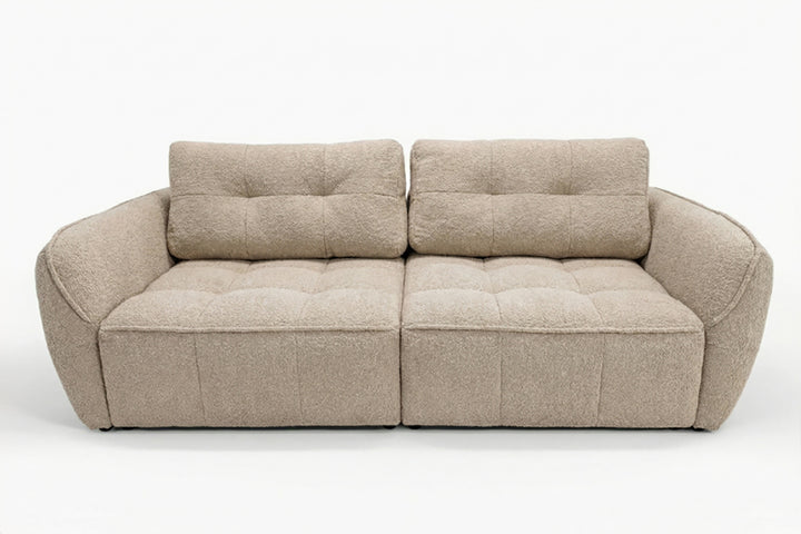 sviesiai ruda smelio spalvos sofa su miegama dalimi bombay lite