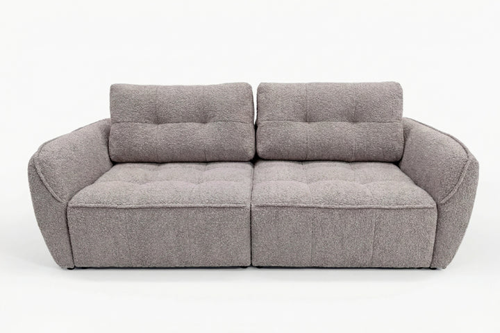 sviesiai pilka sofa lova bombay lite su miegama dalim ir patalynes deze