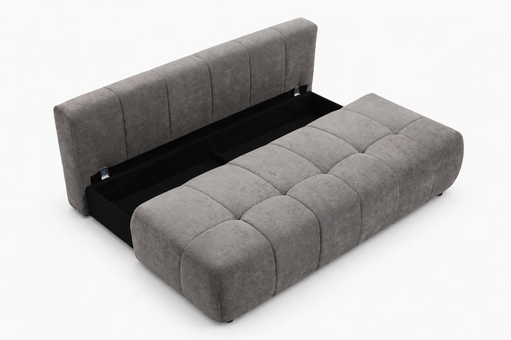 pilka sofa lova su miegama dalimi ir patalynes deze logan
