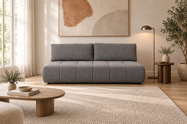 pilka sofa lova su miegama dalimi ir patalynes deze logan