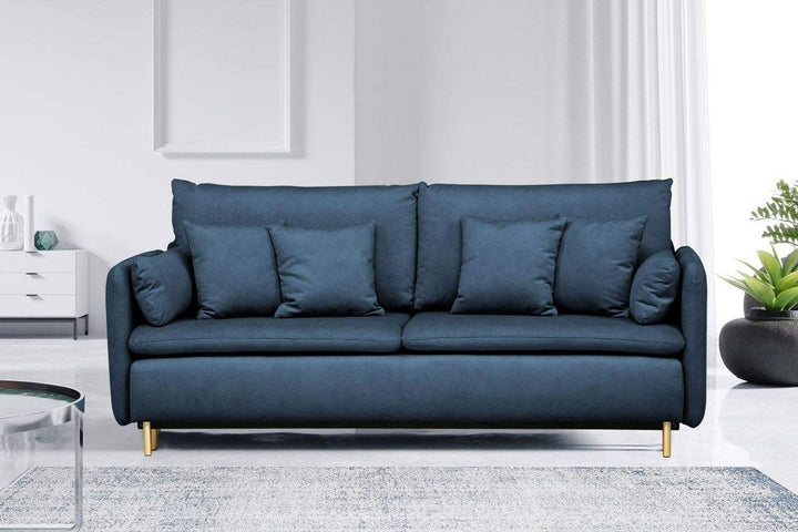 sofa lova Paris tamsiai melyna interjere