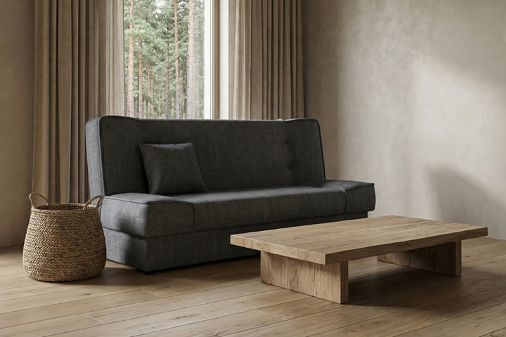 pilkos spalvos sofa lova prego su patalynes deze